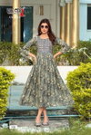 Amaira By Deecee Chanderi Print Embroidered Flared Long Kurtis
